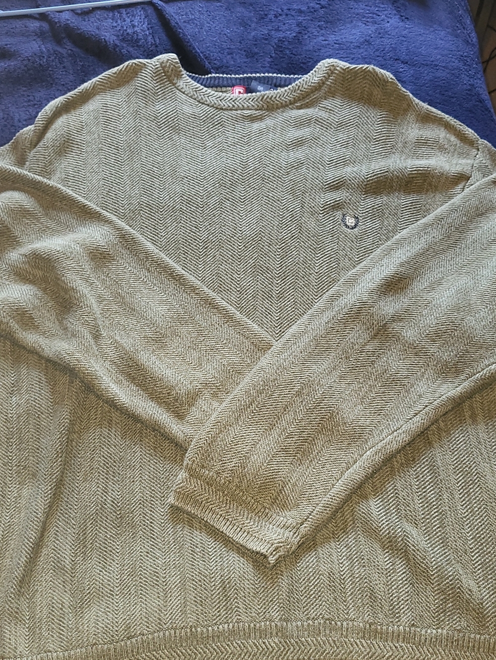 Chaps Olive Herringbone Crewneck Sweater